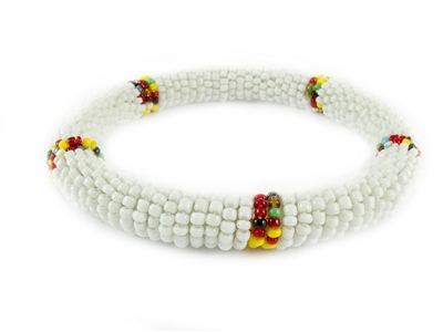 Beads Bracelet, Round shaped, Medium sized, White coloured,  with Abstract pattern - JEBR1010 (TBDB6), H (0.4 in ); W (3.25 in ); L (3.25 in )