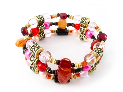 Beads Bracelet, Stretchy shaped, Medium sized, Red coloured,  with None pattern - JEBR1019 (MASB2), H (0.4 in ); W (3.25 in ); L (3.25 in )
