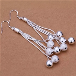 Long silver earrings with silver beads