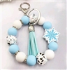 Chunky beaded keychain bracelet with snowflake - light blue/white