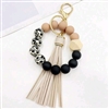 Chunky beaded keychain bracelet with tassel - black/tan