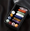 Chakra gift box includes round shaped genuine polished stones and 7 crystals