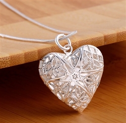 Silver locket heart necklace