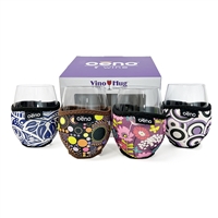 Vino Hug Stemless Wine Glass,  Set of 4, Floral