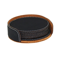 Suave Leatherette Coaster Round, Set/6, Black