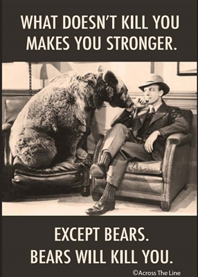 WHAT DOESN'T KILL YOU MAKES YOU STRONGER.  EXCEPT BEARS.  BEARS WILL KILL YOU.