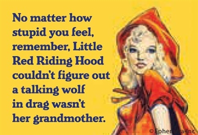 No matter how stupid you feel, remember, Little Red Riding Hood couldn't figure out a talking wolf in drag wasn't her grandmother