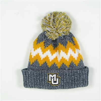 Zig Zag Cuff Beanie with Pom