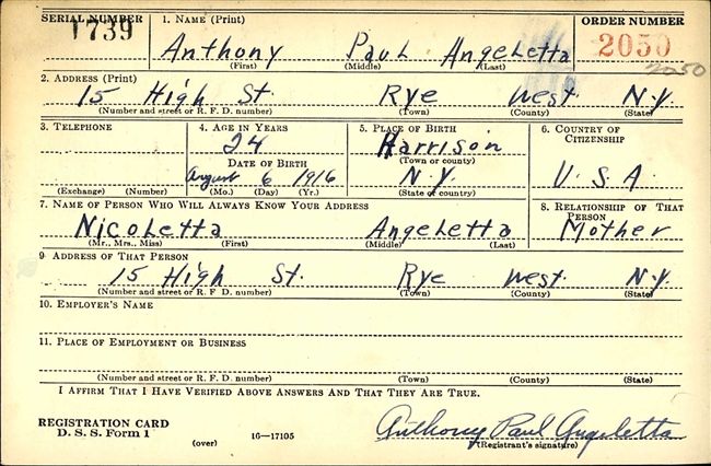 Anthony P. Angeletta U.S. Army Air Corps WWII