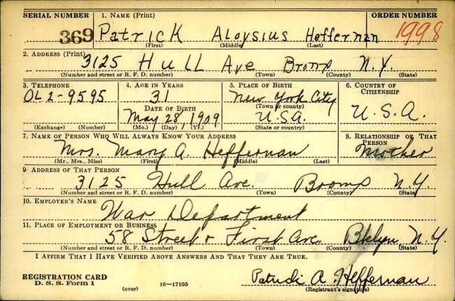 Patrick A. Heffernan U.S. Army WWII