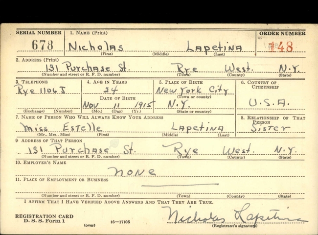 Nicholas Lapetina U.S. Army WWII