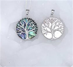 Sterling Silver Family Tree, Tree of Life (BQ1017) Abalone, Mother of Pearl  Celtic Tree Necklace,