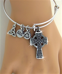 Bold Reversible Celtic High Cross Charm Bangle (RPEW21)