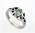 316L Stainless Steel Abalone Trinity Knot Ring (S82)