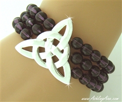 "The Strength" Celtic Knot Trinity Stretch Bracelet Hematite, Green and Purple beads (#JPEW6506)