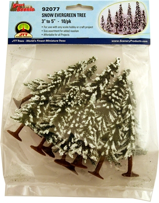 0592077 SUPER SCENIC TREES: EVERGREEN SNOW 3"-5" SCENIC, HO-scale, 10/pk