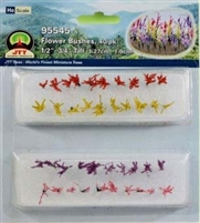 0595545 FLOWER BUSHES 1/2" to 3/4" tall HO-scale, Red, Pink, Yellow, Purple, 40/pk