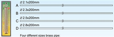 709935 20cm Brass Pipe Set 8--2.1, 2.3, 2.5, 2.8mm (1pc each)
