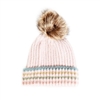 Stripe Knitted Blush Pompom Beanie