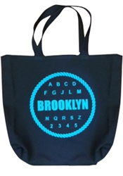 Brooklyn Alphabet & Number Teal Tote Bag