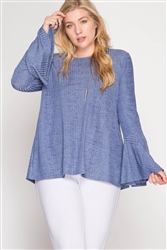 Blue Bell Sleeve Ribbed Top