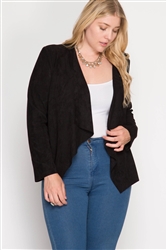 Black Faux Suede Blazer Jacket