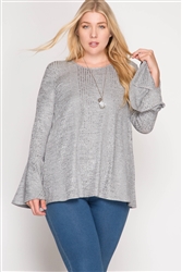 Grey Bell Sleeve Ribbed Top