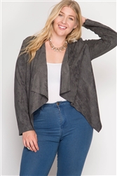 Grey Faux Suede Open Blazer Jacket