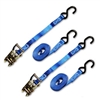 1" X 15FT Blue Mini Ratchet Tie Down Assemblies with Vinyl S Hooks