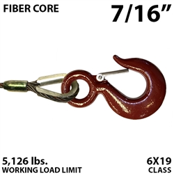 7/16" Fiber Core  Winch Line with Thimbled Eye and Eye Hoist Hook