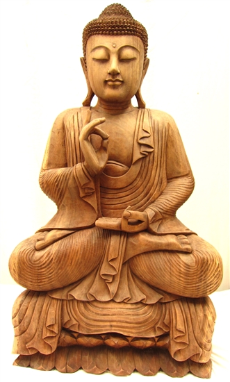 3ft Large Serene Sitting Buddha Statue Hand Carved from Solid Tropical Suar Wood