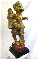 Gold Gilded Teak Wood Thai Garuda Phoenix Javanese Eagle Statue Circa 1950