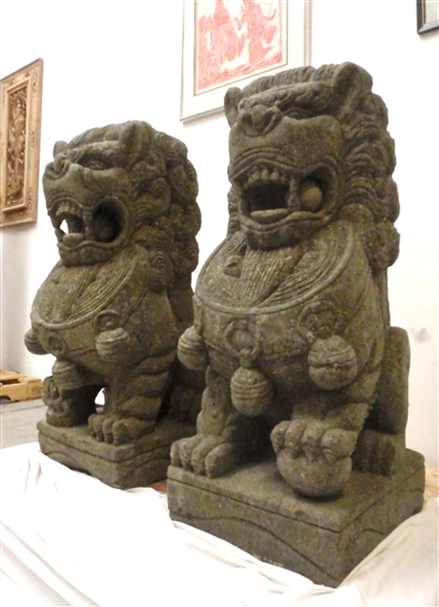 4ft Large Fu Foo Dog Lion Statues Solid Carved Stone Garden Temple Guardians