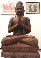 5ft Tall Giant Namaskar Brown Sitting Buddha Statue Carved Stone Masterpiece