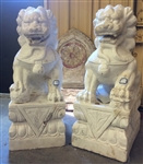 2ft Tall Antique White Marble Foo Dog Guardian Lion Statues from Hubei Province China Mid-19th Century