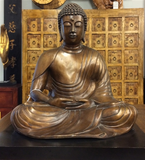 3ft Meditation Buddha Statue with Black Base Lost Wax Method Bronze Casting Exquisite Vintage 20th Cen Chinae