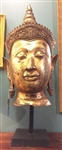 4ft Large Bronze Buddha Head Statue Lost Wax Method Vintage 20th Century Reproduction of 15th Century Thai Ayutthaya Style