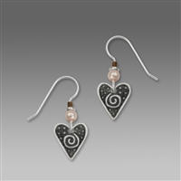 Sienna Sky Earrings-Black Heart with Silver tone Border & Spiral