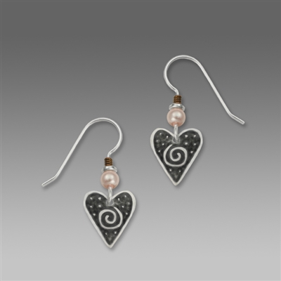 Sienna Sky Earrings-Black Heart with Silver tone Border & Spiral