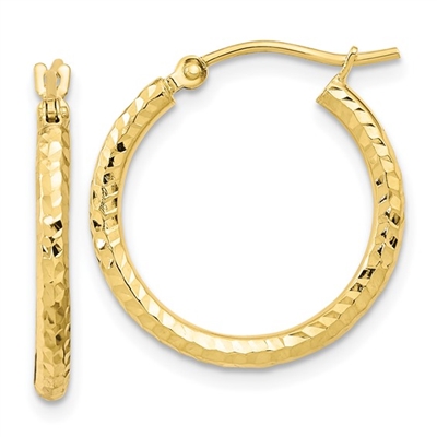 10k Gold Diamond Cut Hoop Earrings