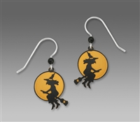 Sienna Sky Earrings-Witch Riding a Broom with Moon In Background