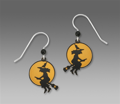 Sienna Sky Earrings-Witch Riding a Broom with Moon In Background