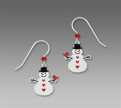 Sienna Sky Earrings- Snowman with Top Hat & Bird