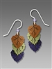 Sienna Sky Earrings- Triple Poplar Leaves in Old Gold, Sage & Grape