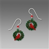 Sienna Sky Earrings-Red Cardinal Sitting on a Christmas Wreath