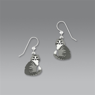 Sienna Sky Earrings-  Gray White Tabby Cat