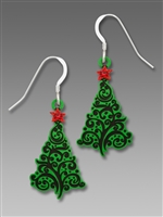 Sienna Sky Earrings - Christmas Tree with Swirl Design & Red Star