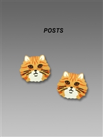 Sienna Sky Earrings-Orange Yellow Tabby Cat Face Post