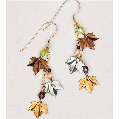 Holly Yashi Drop Earrings-Classic Maple Leaf- Brown/Sage/Peach