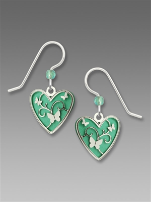 Sienna Sky Earrings-Silvery Filigree Aqua Heart